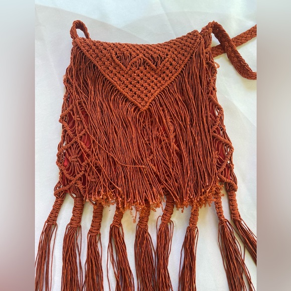 Handbags - Fringe Crossbody Bag - Dark Red